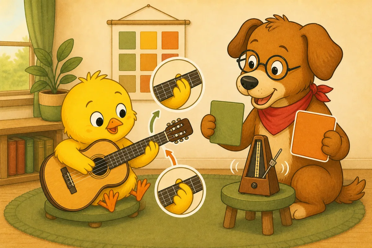 Pio and Dock-sensei practising two chord changes