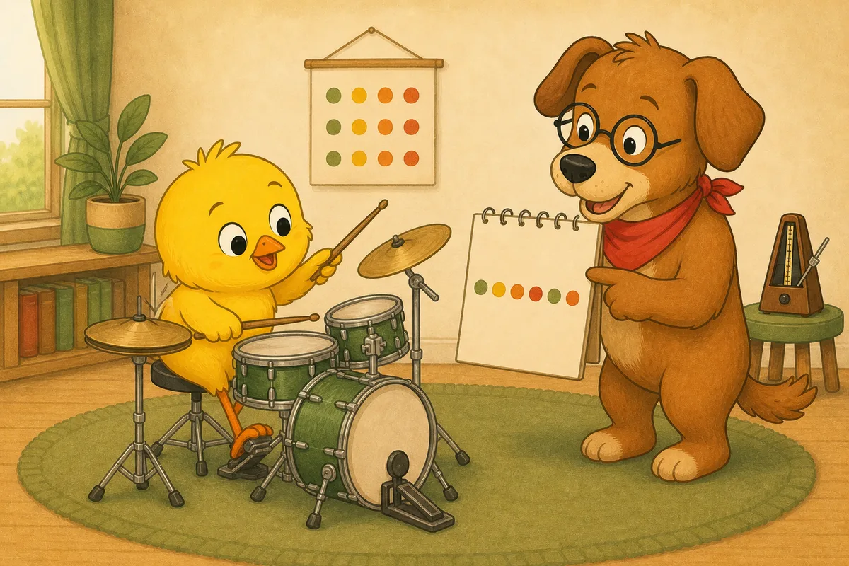 Pio and Dock-sensei layering hi-hat, snare, and kick for an eight-beat groove