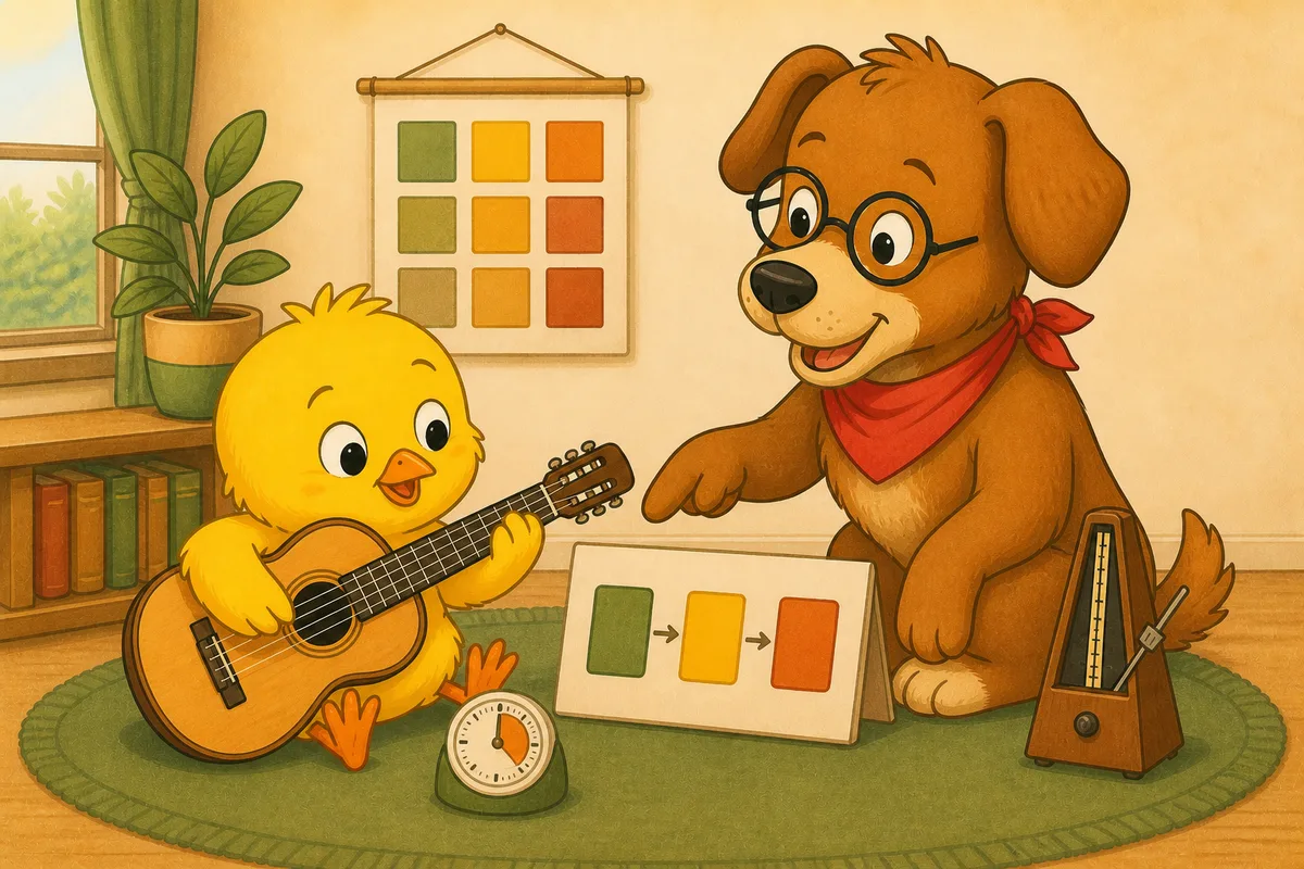 Pio and Dock-sensei organising a fifteen-minute guitar session