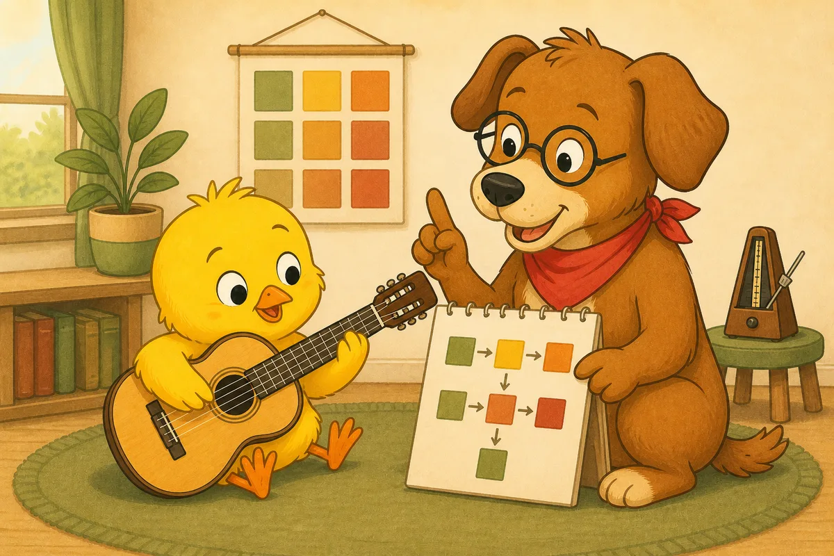 Pio and Dock-sensei planning a beginner guitar roadmap