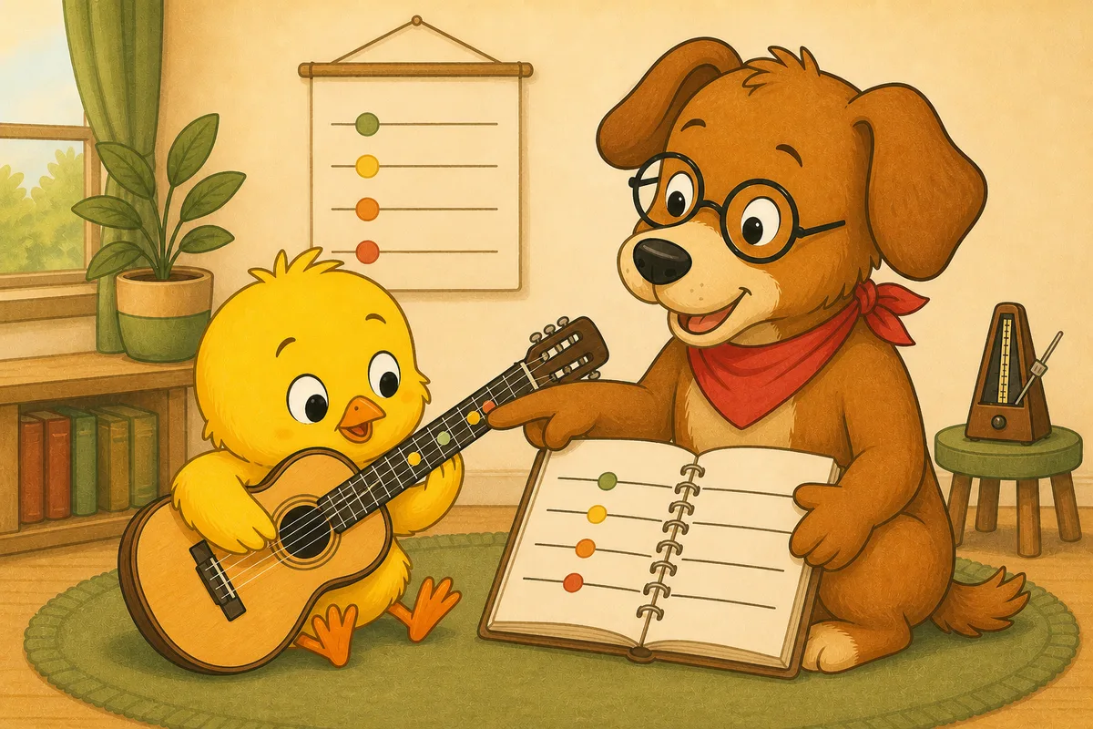 Pio and Dock-sensei matching guitar TAB to the fretboard
